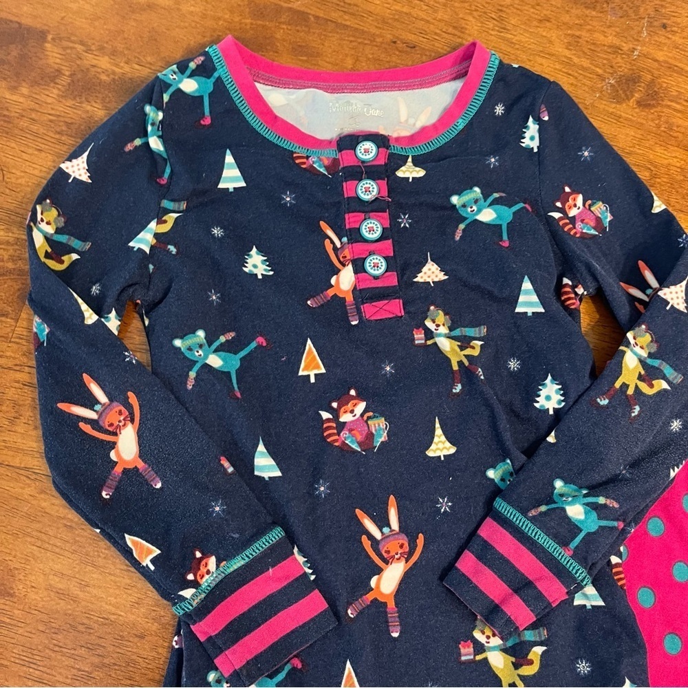 Matilda Jane Navy Pink Pajama Set with Playful Patterns winter ice skate size 4 - Picture 4 of 13